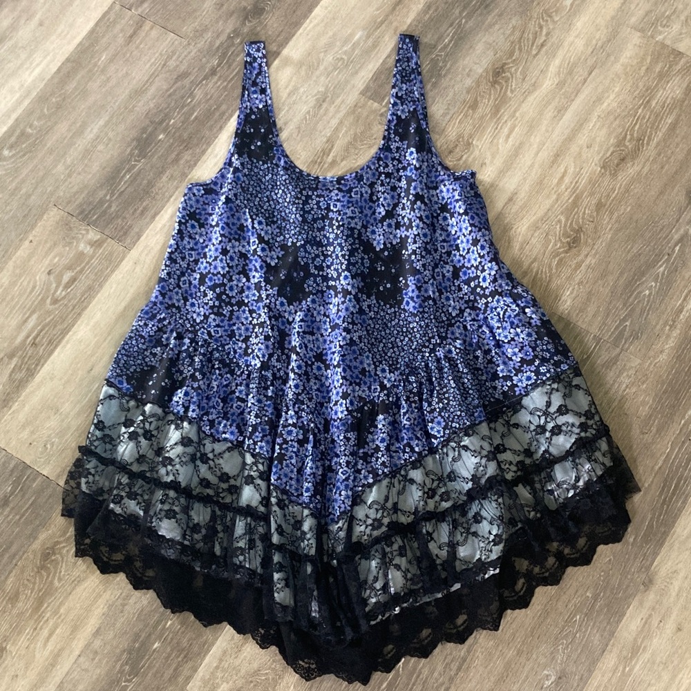 Free People Satin and lace Floral Mini Slipdress